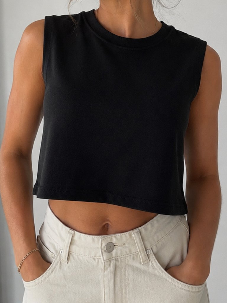 Zara Black Cropped Muscle Tank Top